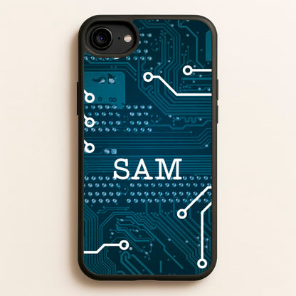 Blue Circuit Board Personalised Name  - Personalised Phone Case for iPhone 6 / 7 / 8 / SE