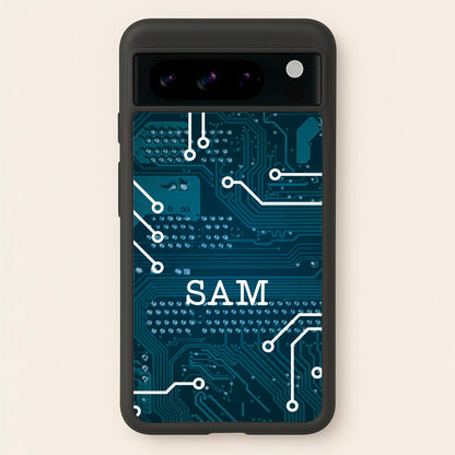Blue Circuit Board Personalised Name  - Personalised Phone Case for Google Pixel 8 Pro
