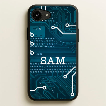 Blue Circuit Board Personalised Name  - Personalised Phone Case for iPhone 16e