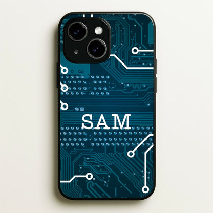Blue Circuit Board Personalised Name  - Personalised Phone Case for iPhone 15 Plus