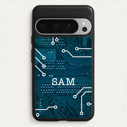 Blue Circuit Board Personalised Name  - Personalised Phone Case for Google Pixel 9 Pro XL