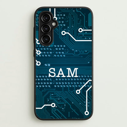 Blue Circuit Board Personalised Name  - Personalised Phone Case for Galaxy A14