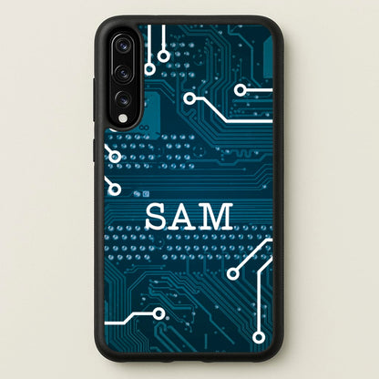 Blue Circuit Board Personalised Name  - Personalised Phone Case for Huawei P20 Pro