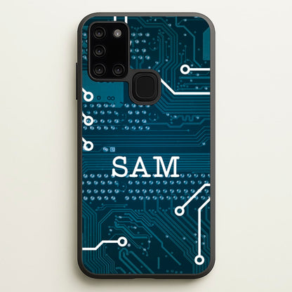 Blue Circuit Board Personalised Name  - Personalised Phone Case for Galaxy A21s