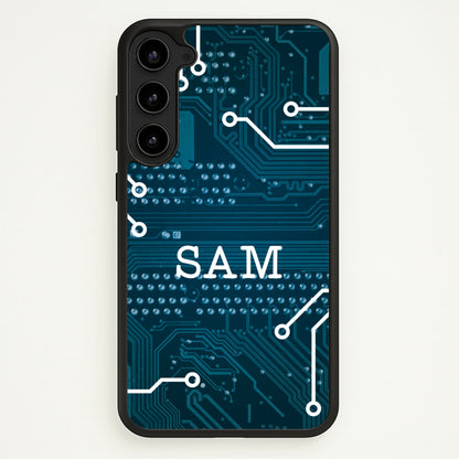 Blue Circuit Board Personalised Name  - Personalised Phone Case for Galaxy S23 Plus