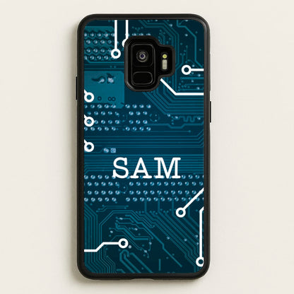 Blue Circuit Board Personalised Name  - Personalised Phone Case for Galaxy S9