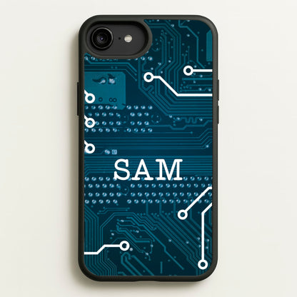 Blue Circuit Board Personalised Name  - Personalised Phone Case for iPhone 6 Plus / 7 Plus / 8 Plus