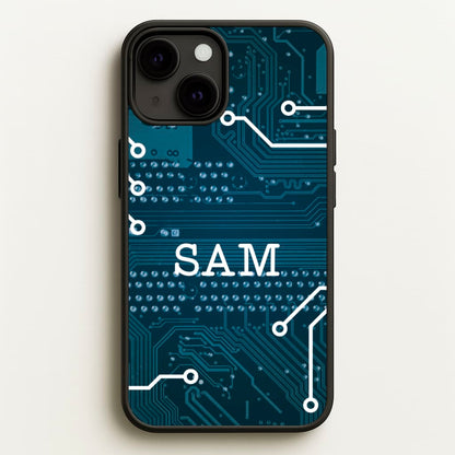 Blue Circuit Board Personalised Name  - Personalised Phone Case for iPhone 13