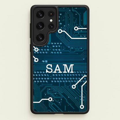 Blue Circuit Board Personalised Name  - Personalised Phone Case for Galaxy S22 Ultra