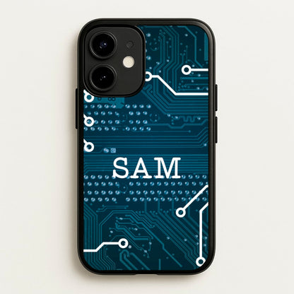 Blue Circuit Board Personalised Name  - Personalised Phone Case for iPhone 12 / 12 Pro