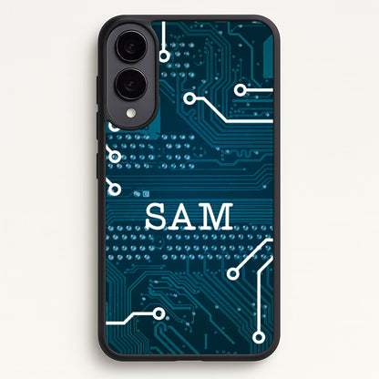 Blue Circuit Board Personalised Name  - Personalised Phone Case for Galaxy S25 Edge