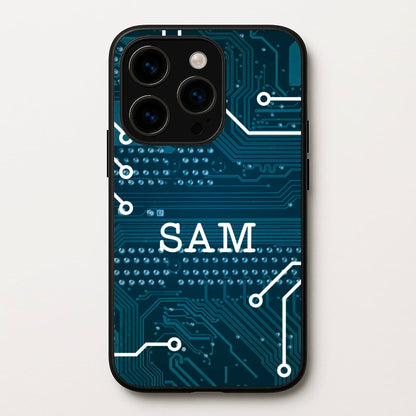 Blue Circuit Board Personalised Name  - Personalised Phone Case for iPhone 14 Pro Max