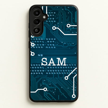 Blue Circuit Board Personalised Name  - Personalised Phone Case for Galaxy A34
