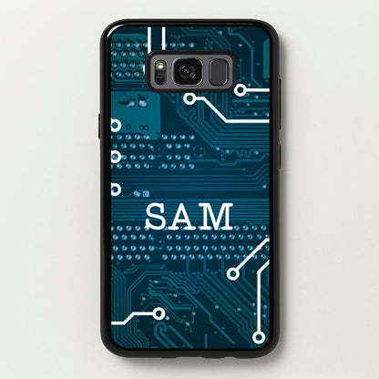 Blue Circuit Board Personalised Name  - Personalised Phone Case for Galaxy S8