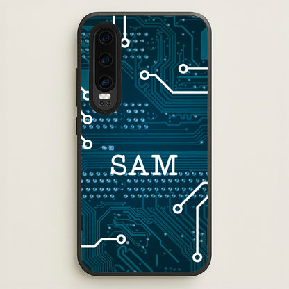 Blue Circuit Board Personalised Name  - Personalised Phone Case for Huawei P30