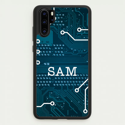 Blue Circuit Board Personalised Name  - Personalised Phone Case for Huawei P30 Pro