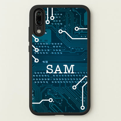 Blue Circuit Board Personalised Name  - Personalised Phone Case for Huawei P20