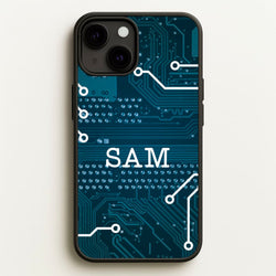 Blue Circuit Board Personalised Name  - Personalised Phone Case for iPhone 13 Mini