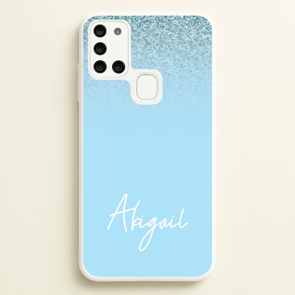 Blue Glitter Personalised Name  - Personalised Phone Case for Galaxy A21s