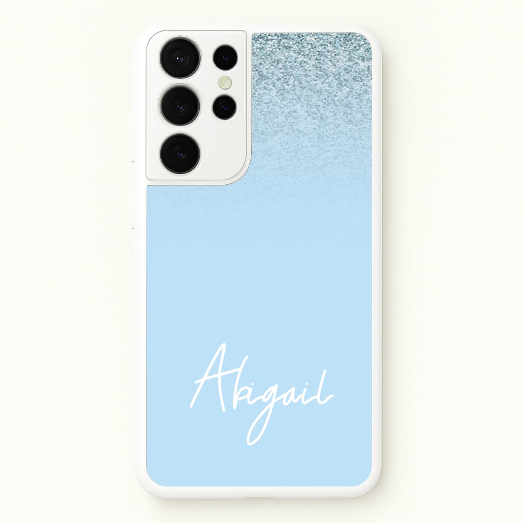 Blue Glitter Personalised Name  - Personalised Phone Case for Galaxy S21 Ultra
