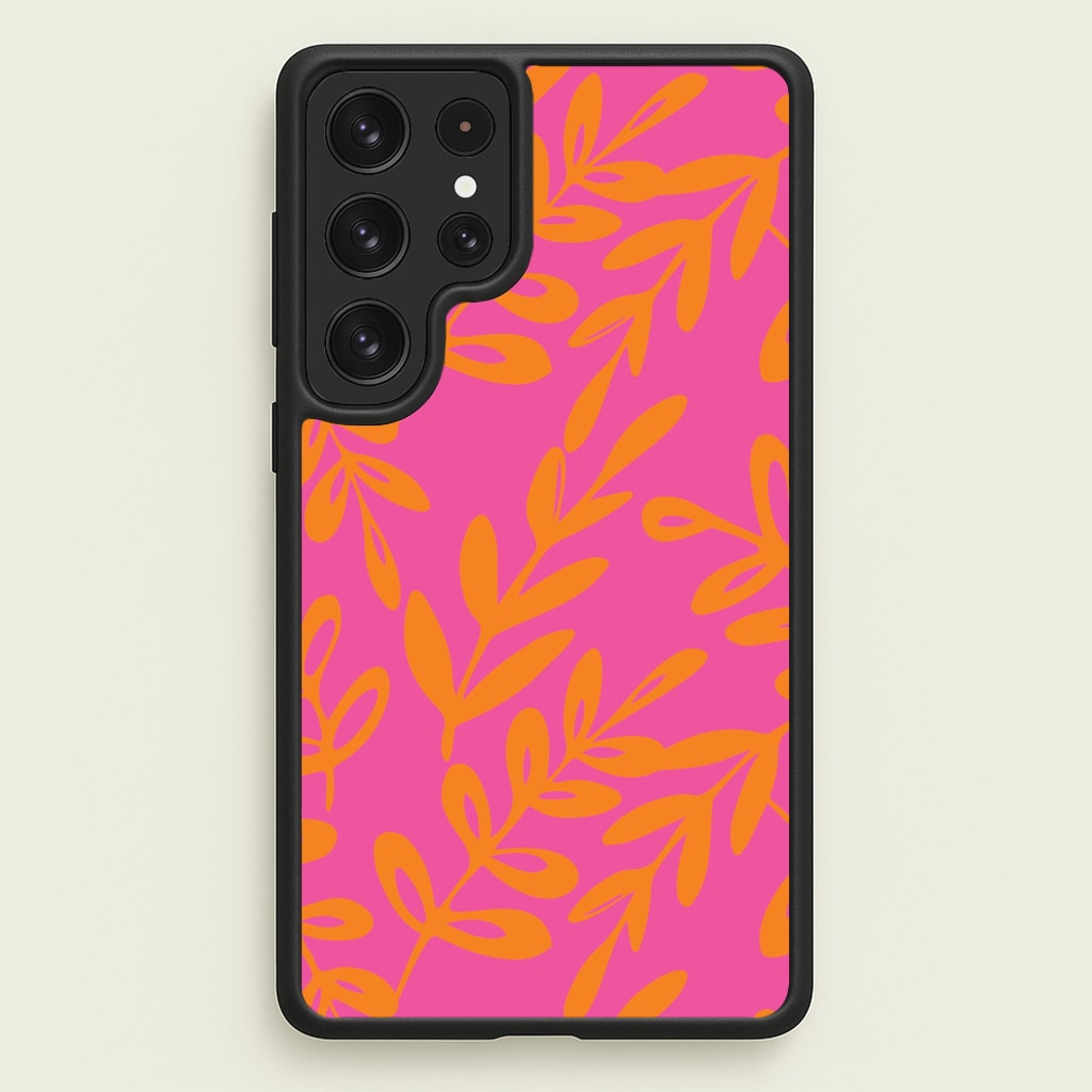 Pink & Orange Leaves - Foliage  - Foliage Phone Case for Galaxy S22 Ultra