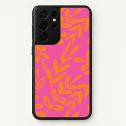 Pink & Orange Leaves - Foliage  - Foliage Phone Case for Galaxy S21 Ultra