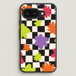Abstract Flowers Checkered Pattern  - Psychedelic Phone Case for Google Pixel 9a