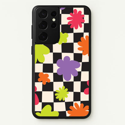 Abstract Flowers Checkered Pattern  - Psychedelic Phone Case for Galaxy S21 Ultra