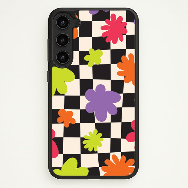Abstract Flowers Checkered Pattern  - Psychedelic Phone Case for Galaxy S23