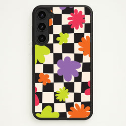 Abstract Flowers Checkered Pattern  - Psychedelic Phone Case for Galaxy S23 Plus