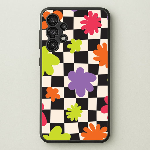 Abstract Flowers Checkered Pattern  - Psychedelic Phone Case for Galaxy A13