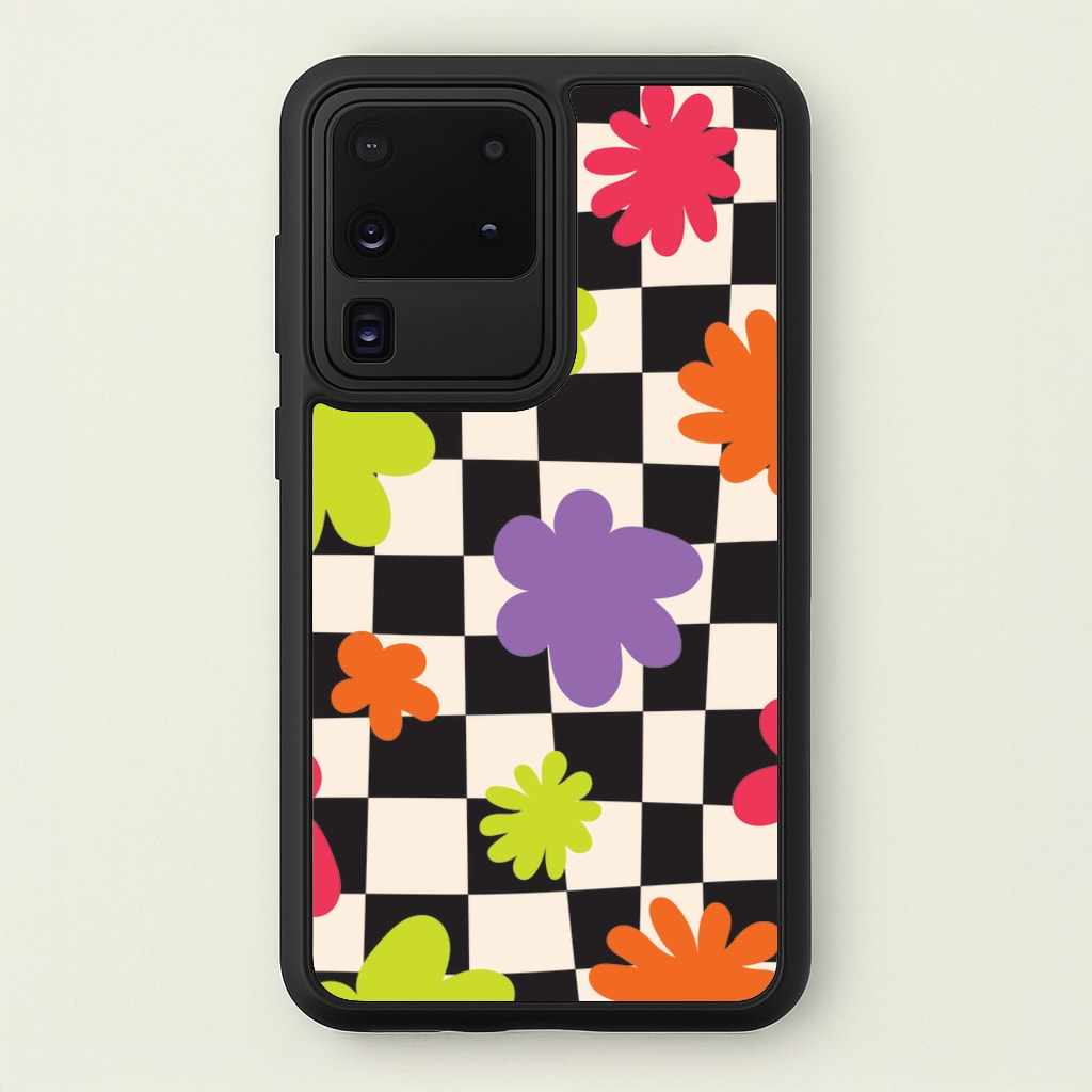 Abstract Flowers Checkered Pattern  - Psychedelic Phone Case for Galaxy S20 Ultra