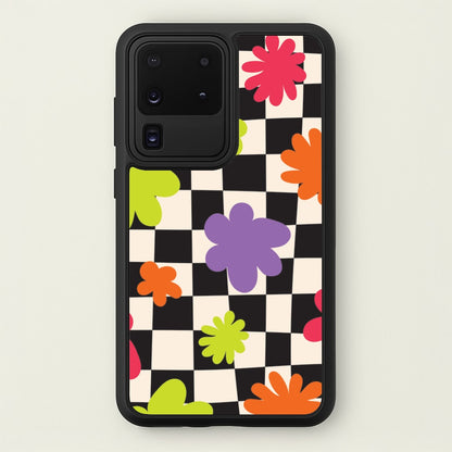 Abstract Flowers Checkered Pattern  - Psychedelic Phone Case for Galaxy S20 Ultra