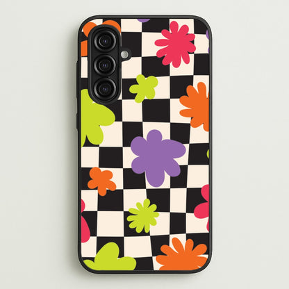 Abstract Flowers Checkered Pattern  - Psychedelic Phone Case for Galaxy A16