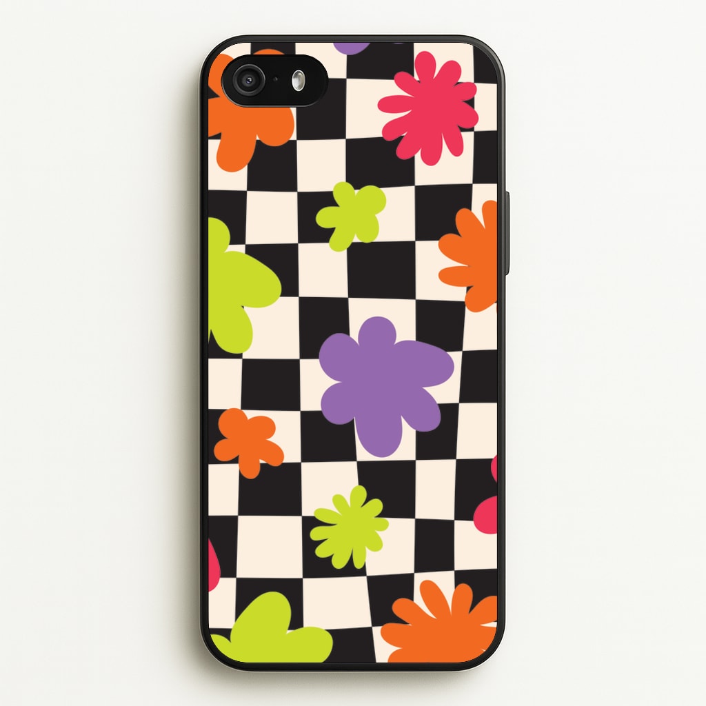Abstract Flowers Checkered Pattern  - Psychedelic Phone Case for iPhone 5 / 5s / SE 2016