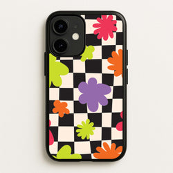 Abstract Flowers Checkered Pattern  - Psychedelic Phone Case for iPhone 12 / 12 Pro