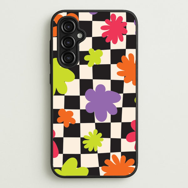 Abstract Flowers Checkered Pattern  - Psychedelic Phone Case for Galaxy A14