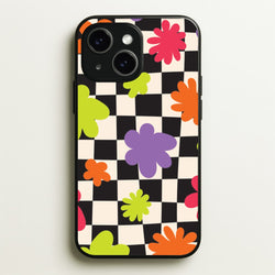 Abstract Flowers Checkered Pattern  - Psychedelic Phone Case for iPhone 14 Plus