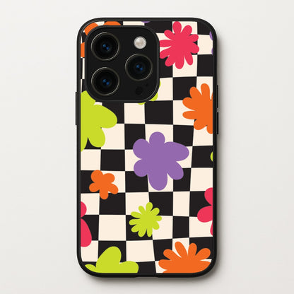 Abstract Flowers Checkered Pattern  - Psychedelic Phone Case for iPhone 15 Pro