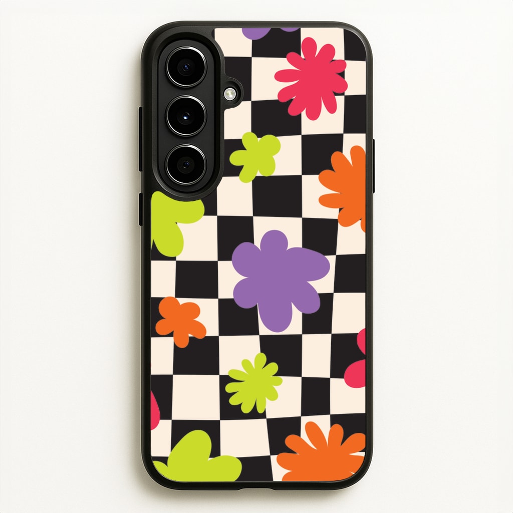Abstract Flowers Checkered Pattern  - Psychedelic Phone Case for Galaxy A56
