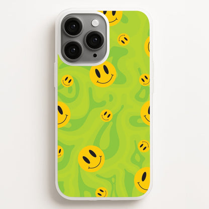 Green Wavey Smileys Pattern  - Psychedelic Phone Case for iPhone 12 Pro Max
