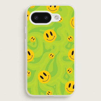 Green Wavey Smileys Pattern  - Psychedelic Phone Case for Google Pixel 9a