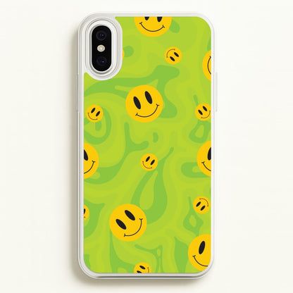 Green Wavey Smileys Pattern  - Psychedelic Phone Case for iPhone XS Max