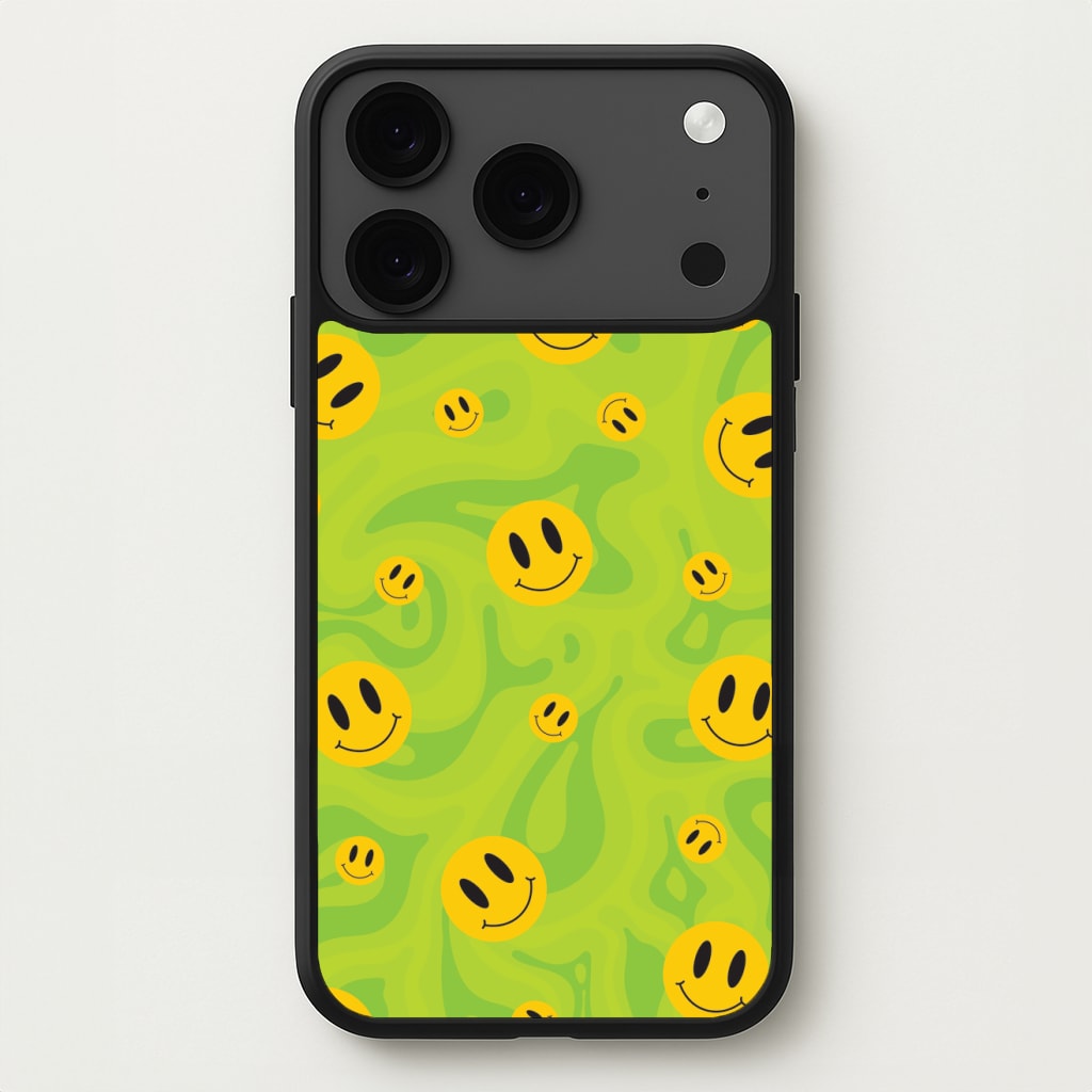 Green Wavey Smileys Pattern Phone Case for iPhone 17 Pro Max