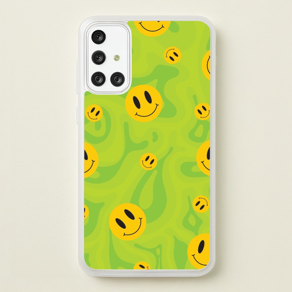 Green Wavey Smileys Pattern  - Psychedelic Phone Case for Galaxy A71