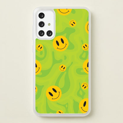 Green Wavey Smileys Pattern  - Psychedelic Phone Case for Galaxy A71
