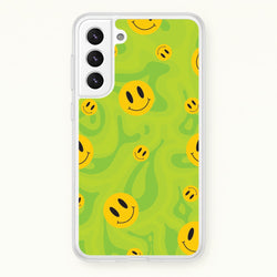 Green Wavey Smileys Pattern  - Psychedelic Phone Case for Galaxy S21FE
