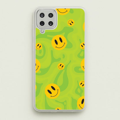 Green Wavey Smileys Pattern  - Psychedelic Phone Case for Galaxy A12