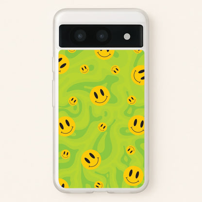 Green Wavey Smileys Pattern  - Psychedelic Phone Case for Google Pixel 8a