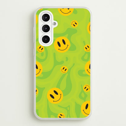 Green Wavey Smileys Pattern  - Psychedelic Phone Case for Galaxy A16